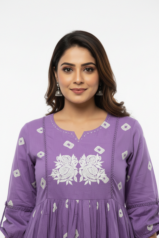 Violet Embroidered Viscose Rayon Kurti Pant set
