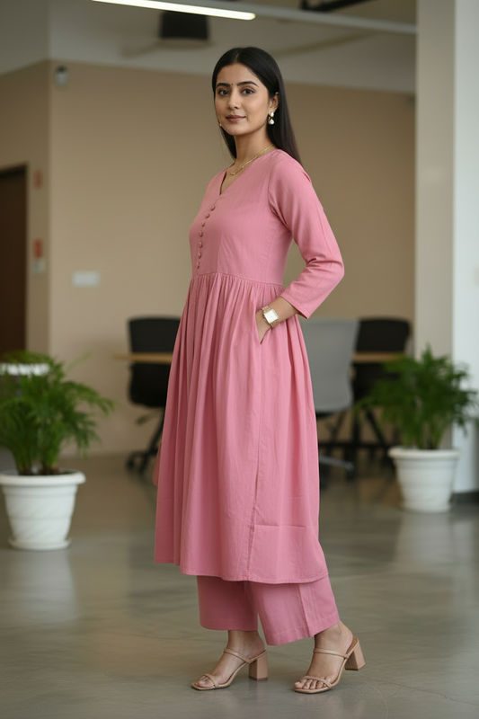 Pink Solid Rayon Flared corset