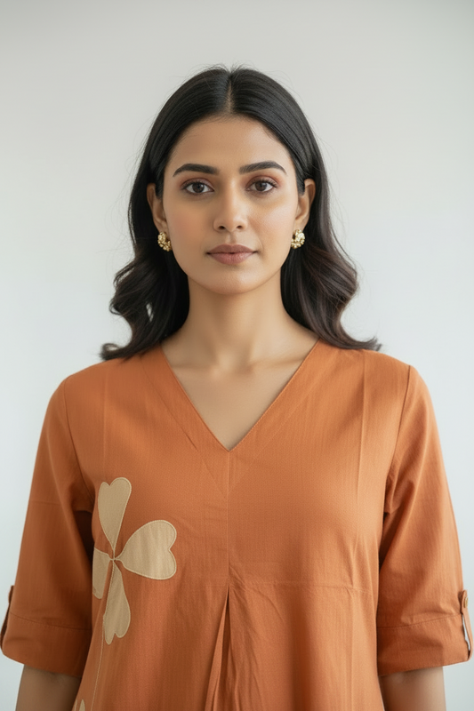 Orange Embroidered Cotton Cordet