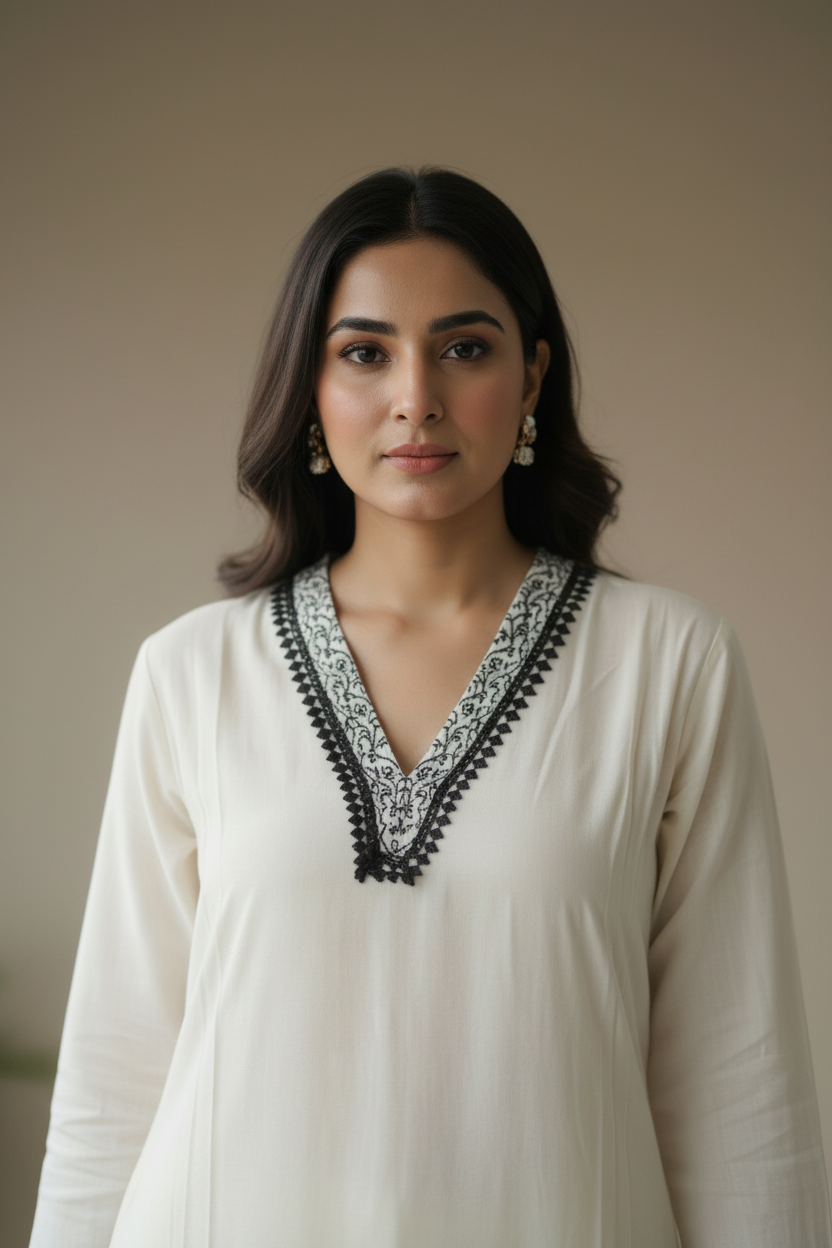 Beige Floral Embroidered Rayon Cordset with Lace detailing