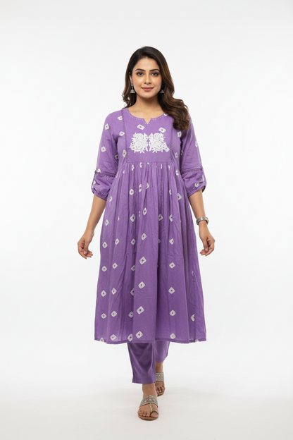 Violet Embroidered Viscose Rayon Kurti Pant set