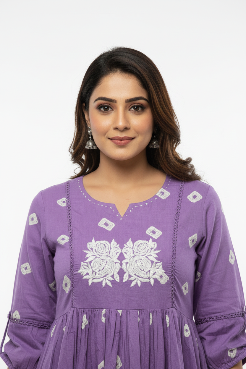 Violet Embroidered Viscose Rayon Kurti Pant set