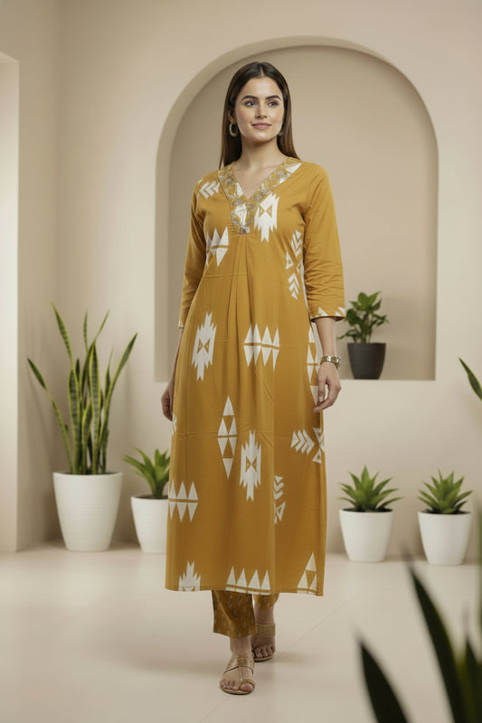 Mustard Yellow printed otton cordset