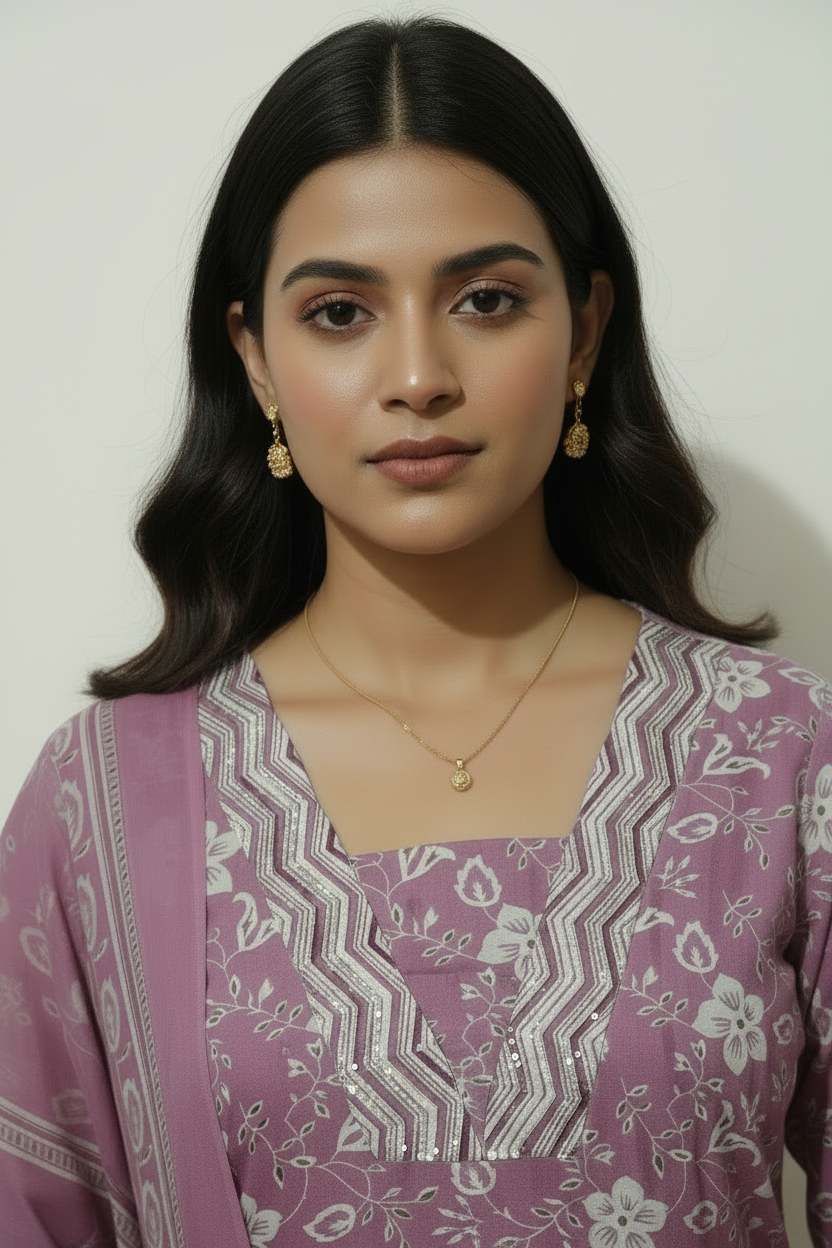 Onion Pink Cotton A Line Kurti Pant Dupatta sets