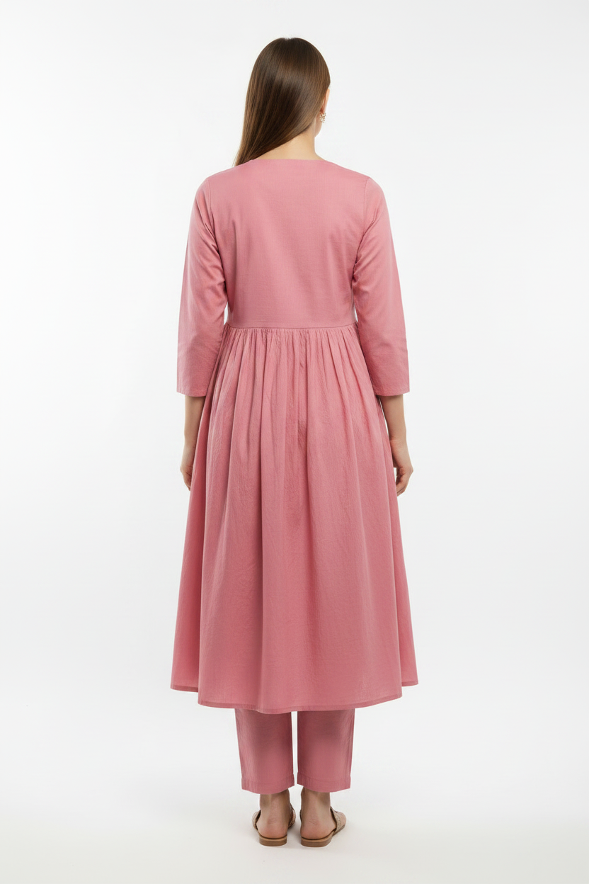 Pink Solid Rayon Flared corset
