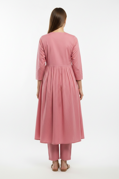 Pink Solid Rayon Flared corset