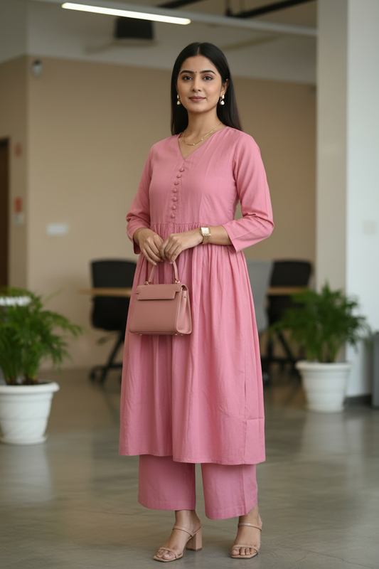 Pink Solid Rayon Flared corset