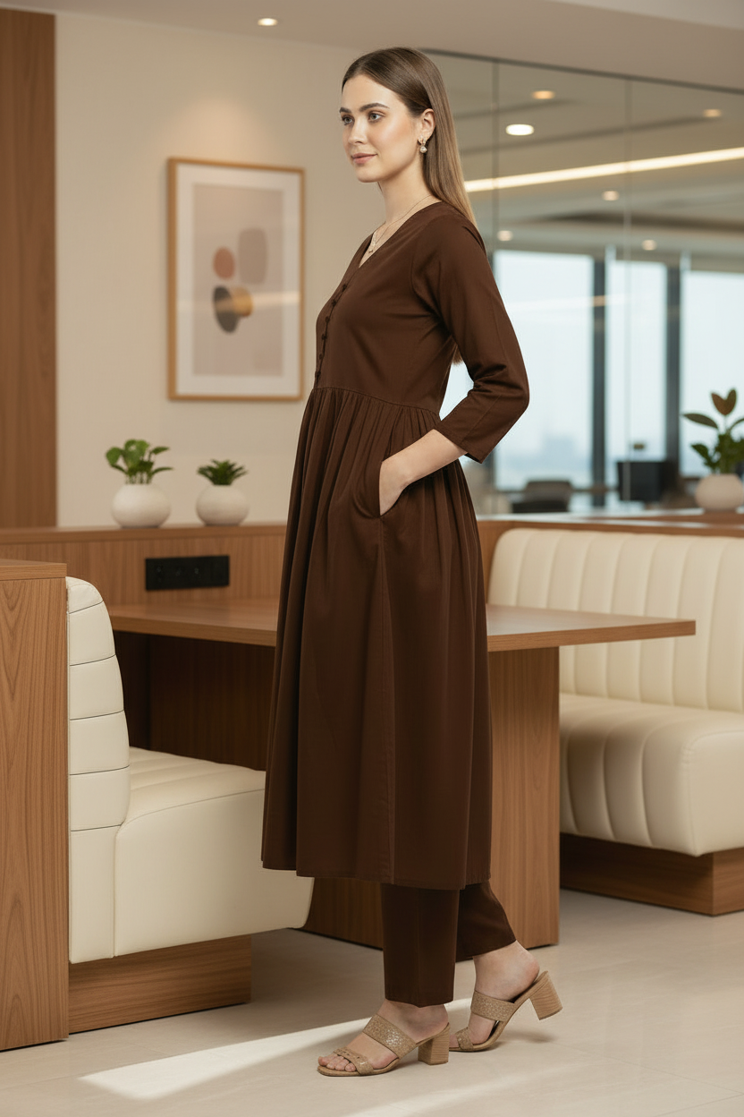 Dark Brown Rayon Flared corset