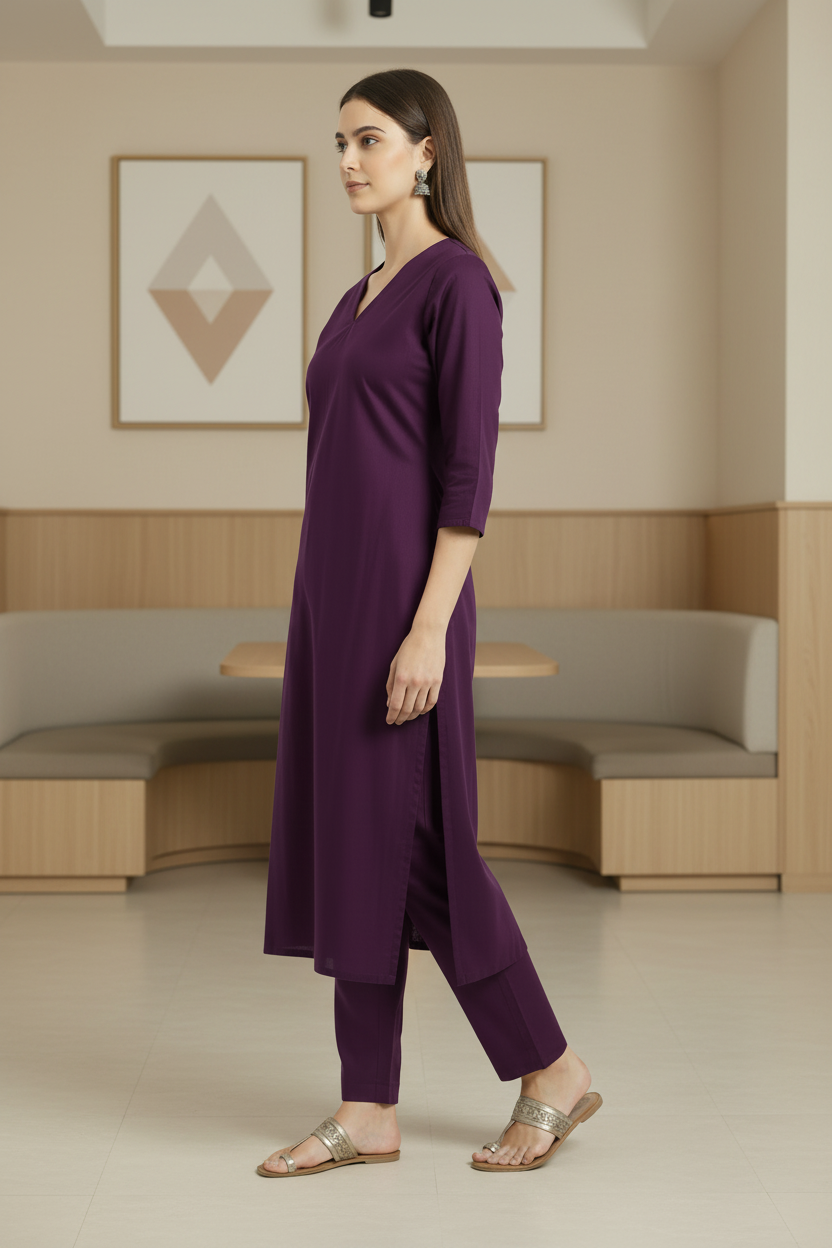 Dark Burgundy Solid Rayon A Line Cordset