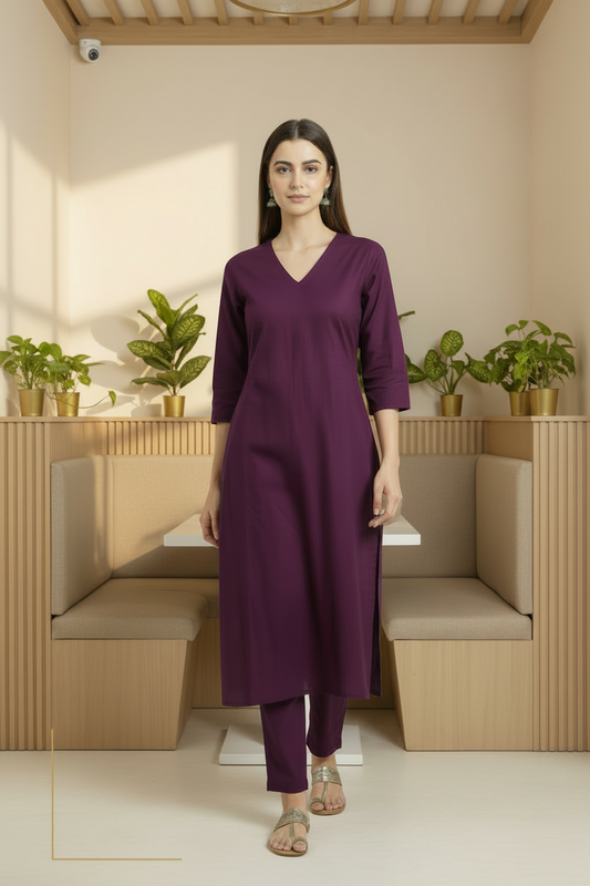 Dark Burgundy Solid Rayon A Line Cordset