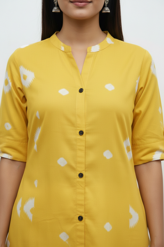 Lemon Yellow Solid Rayon Flared Kurti Pant Set